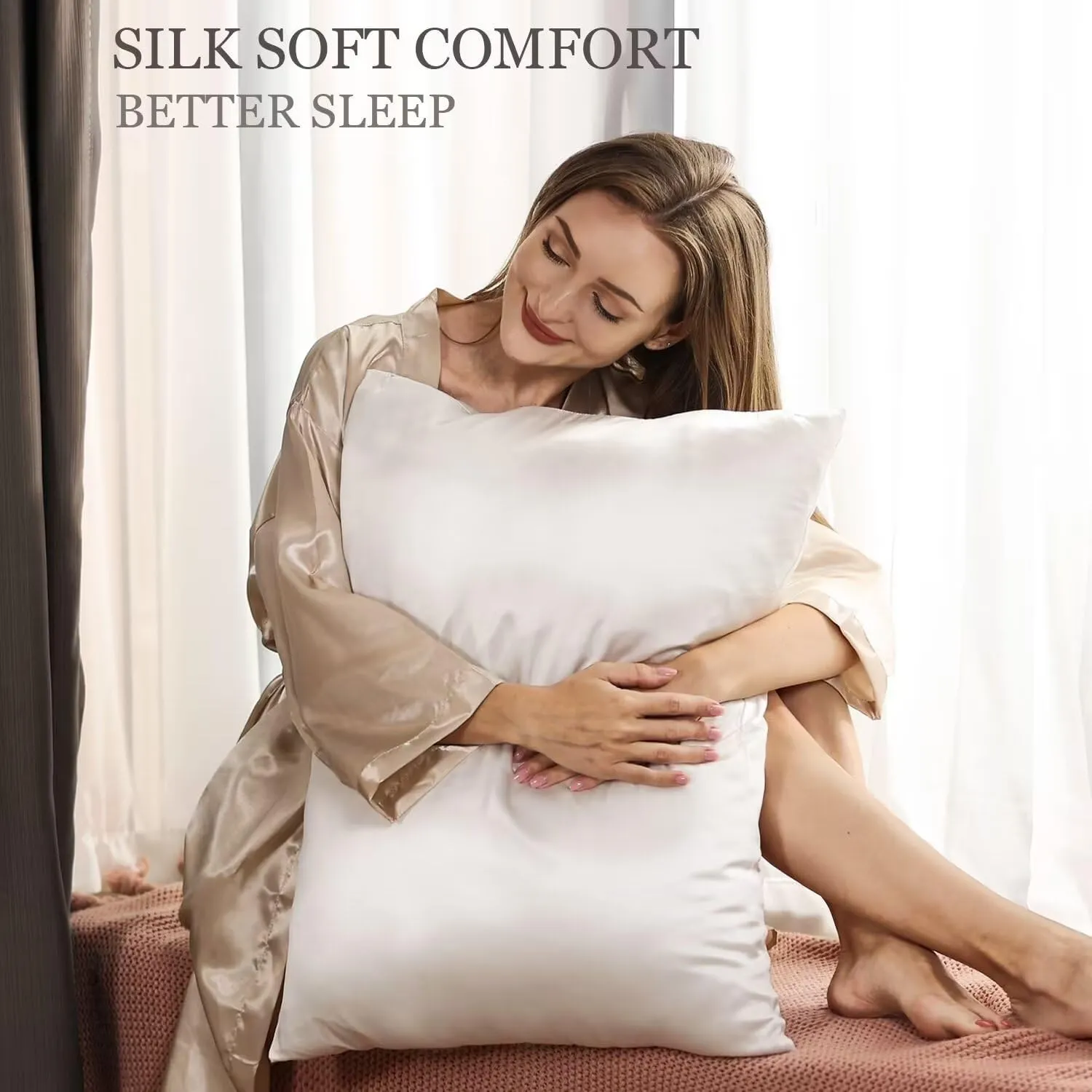 Adubor Silk Pillowcase for Hair and Skin with Hidden Zipper, Both Sides 23 Momme Silk Pillow Case, Standard Size 20×26 inches, Lvory White, 2PCS
