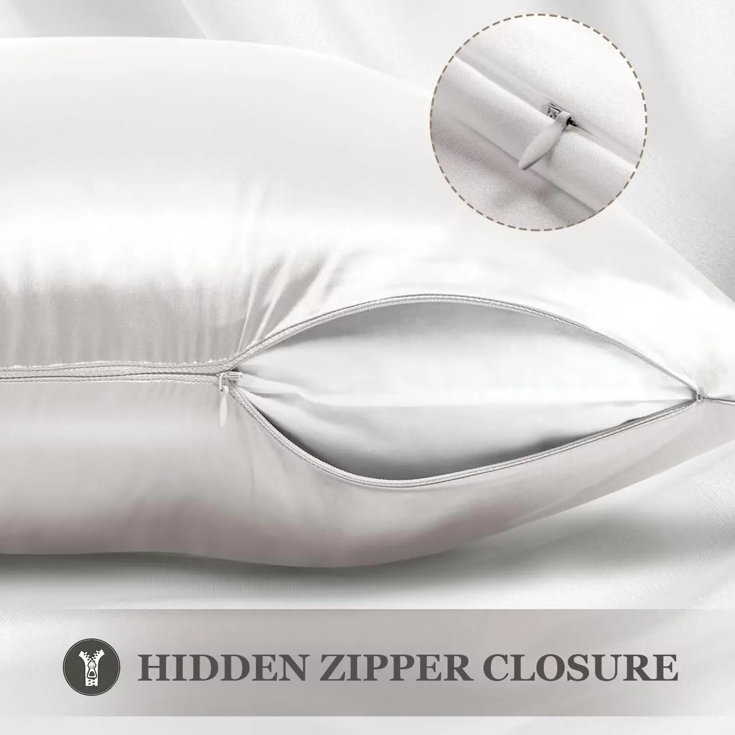Adubor Silk Pillowcase for Hair and Skin with Hidden Zipper, Both Sides 23 Momme Silk Pillow Case, Standard Size 20×26 inches, Lvory White, 2PCS