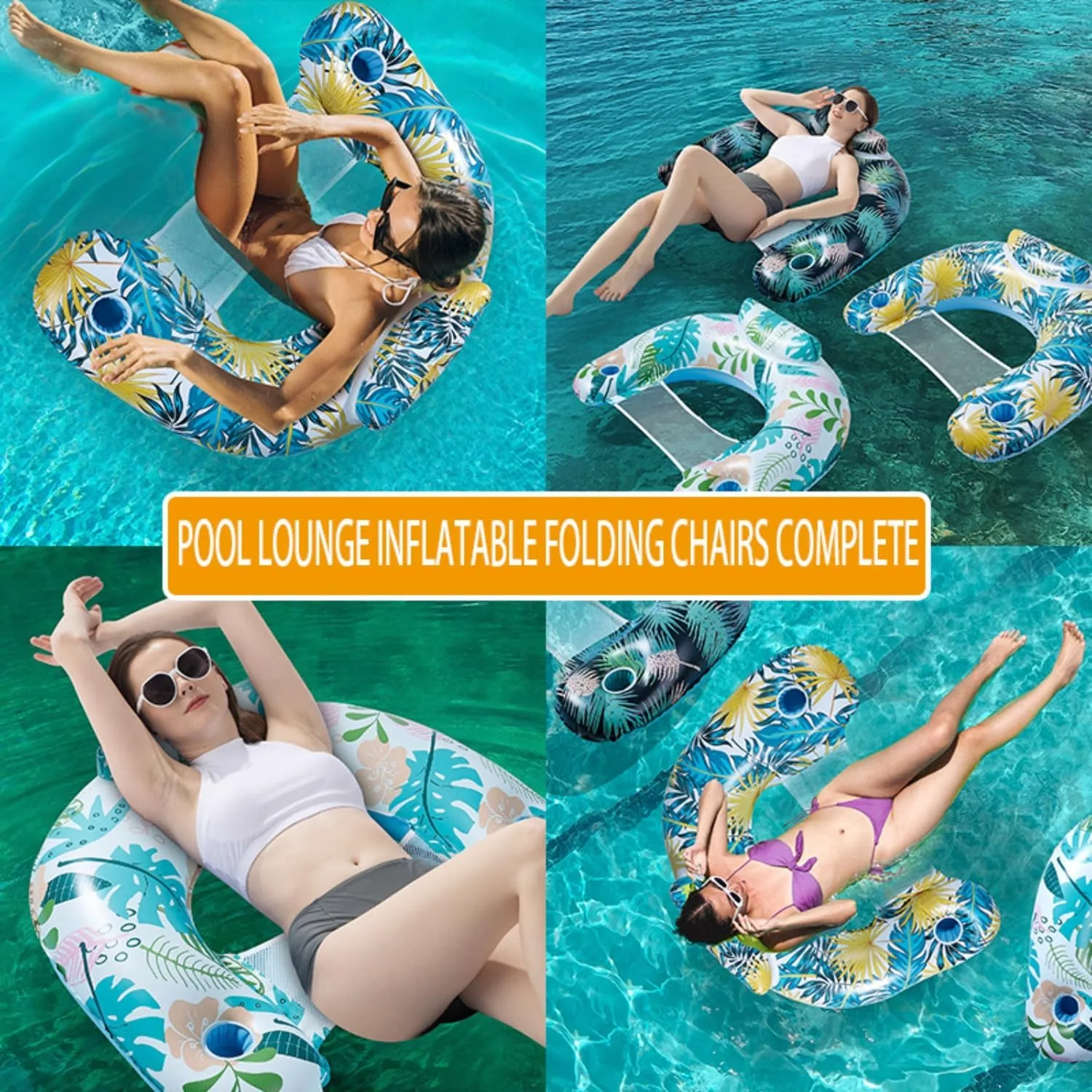 Adult Pool Floats Inflatable Pool Float Chairs Pool Chairs with Cup Holders Pool Floaties for Adults in Summer Tanning Beach Pool Toys