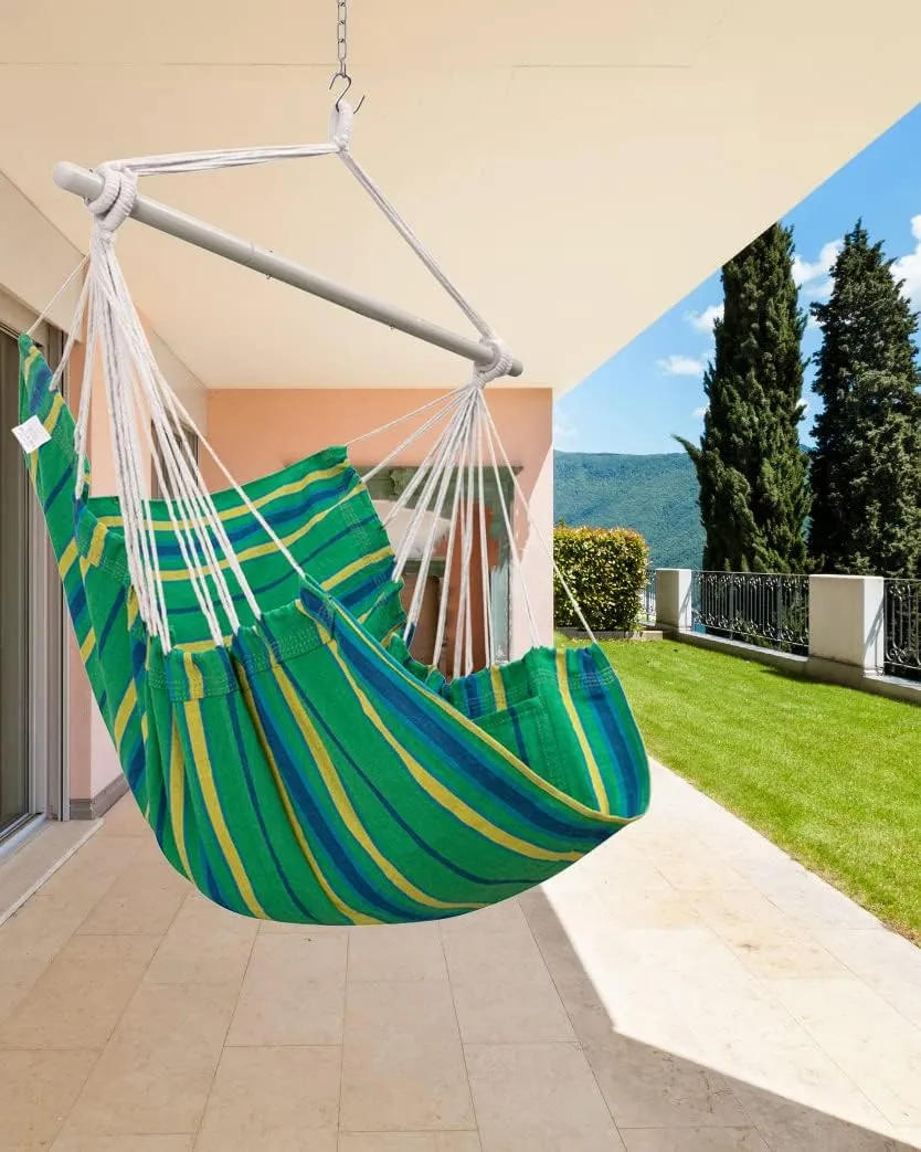 ADVOKAIR Hammock Chair Swing (500 lbs Max) - Hanging Hammock Chair Rope Swing Indoor for Bedroom, Outdoor, Patio, Bedroom, Porch, Deck - Sturdy Steel Bar with Anti-Slip Safety Rings