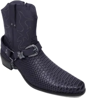 AF J-jap Men’s Cowboy Boots Western Snake Skin Print Alligator Crocodile Zippper Buckle Harness Chain Ankle Shoes (7 D(M) US, Black)