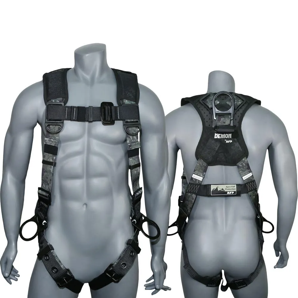 AFP Digital Camouflage Universal Fall Protection Ergonomic Comfort Safety Harness, Soft Pressure-Relieving Perforated Breathable Padded Foam Shoulder, 3 D-Rings, Tongue Buckle, Mating Buckle