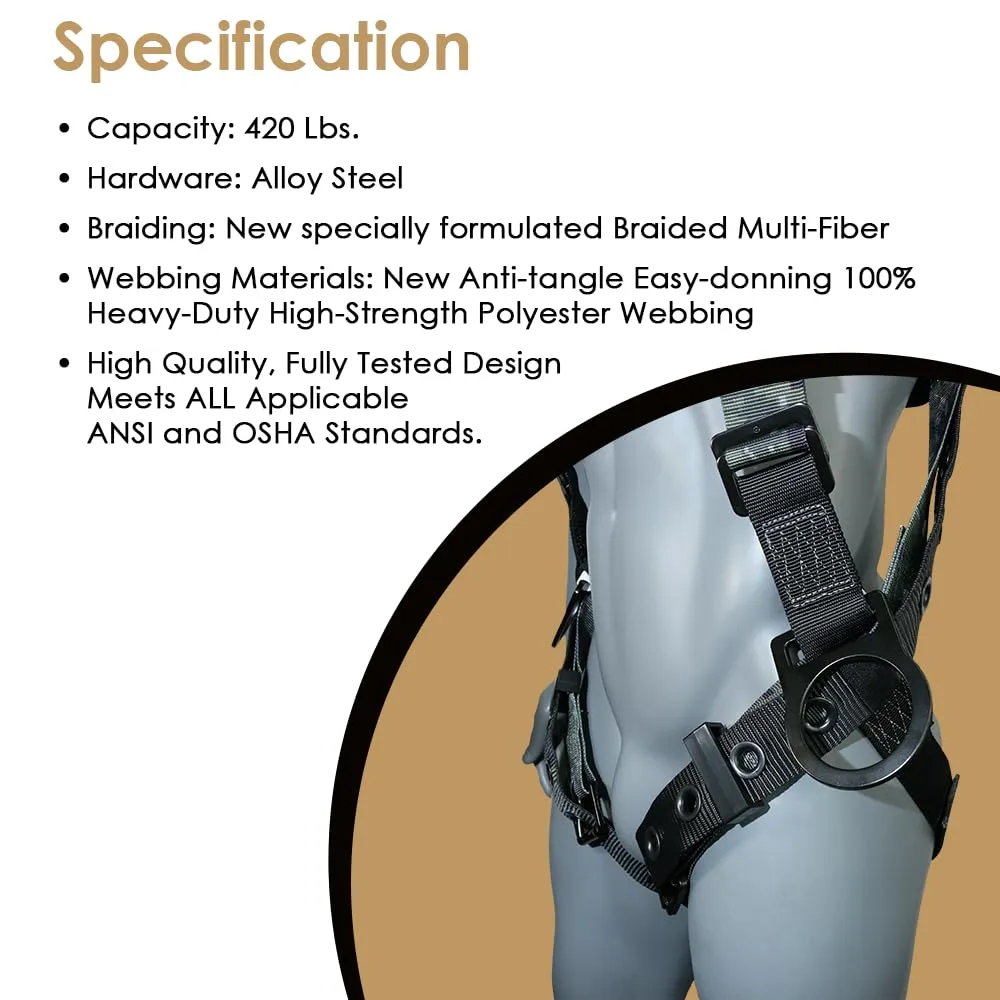 AFP Digital Camouflage Universal Fall Protection Ergonomic Comfort Safety Harness, Soft Pressure-Relieving Perforated Breathable Padded Foam Shoulder, 3 D-Rings, Tongue Buckle, Mating Buckle