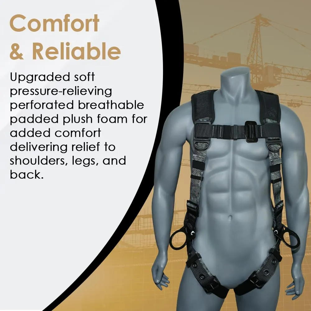 AFP Digital Camouflage Universal Fall Protection Ergonomic Comfort Safety Harness, Soft Pressure-Relieving Perforated Breathable Padded Foam Shoulder, 3 D-Rings, Tongue Buckle, Mating Buckle