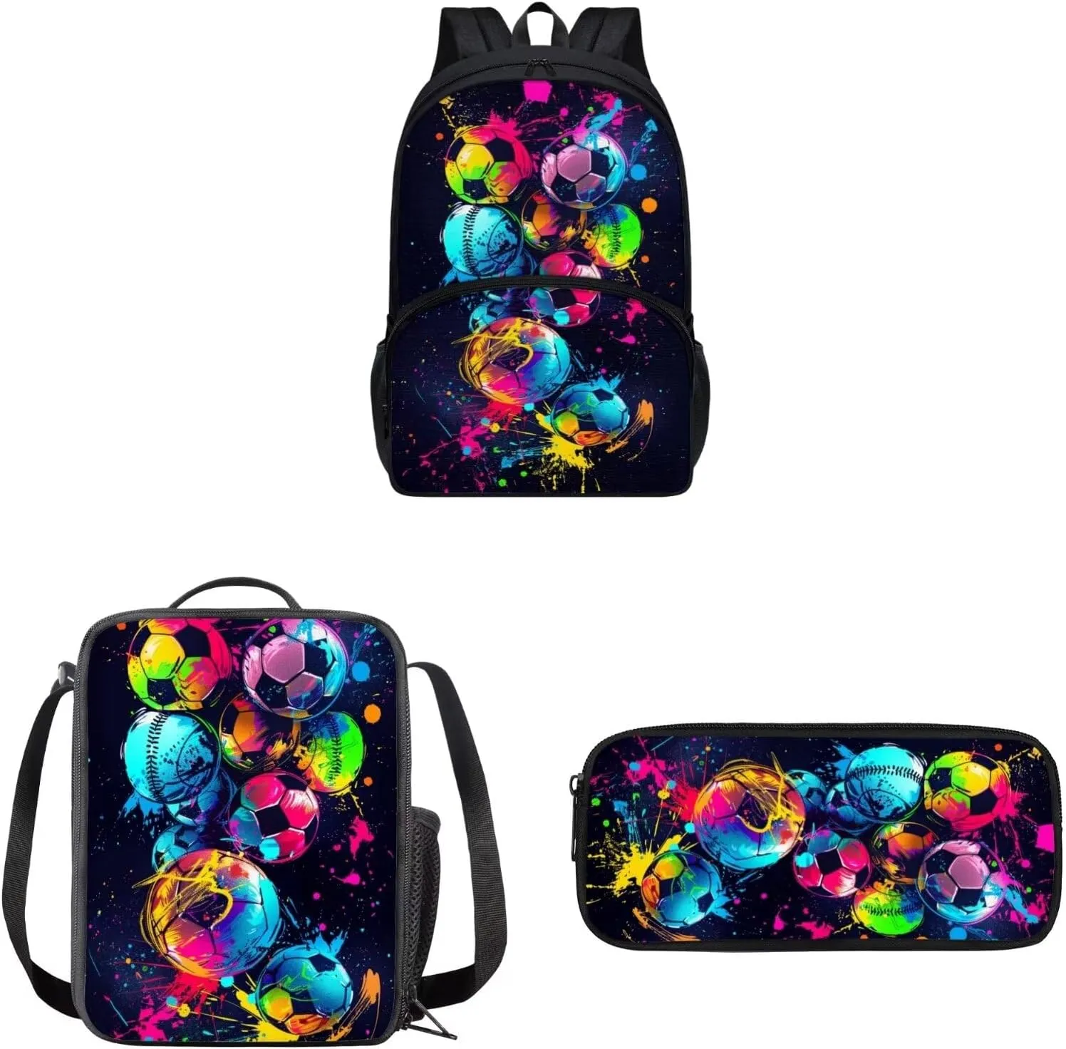 Agoviwo Ball Graphic Backpack for School Girls Y2k Bookbag Travel Backpack with Insulated Lunch Bag and Small Coin Purse