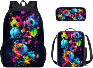 Agoviwo Ball Graphic Backpack for School Girls Y2k Bookbag Travel Backpack with Insulated Lunch Bag and Small Coin Purse
