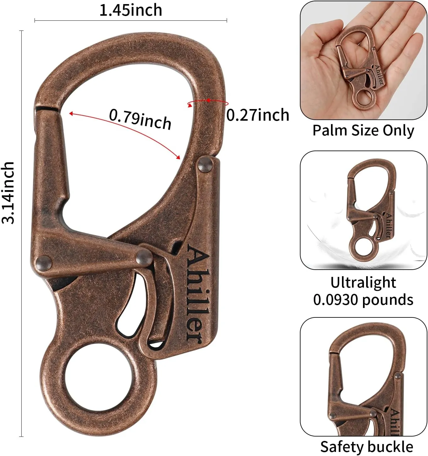 Ahiller Carabiner Clip, Double Anti-Misopening Locking Design, 3" Zinc Alloy Heavy Keychain for Outdoor Camping Hiking, Key Ring Clip