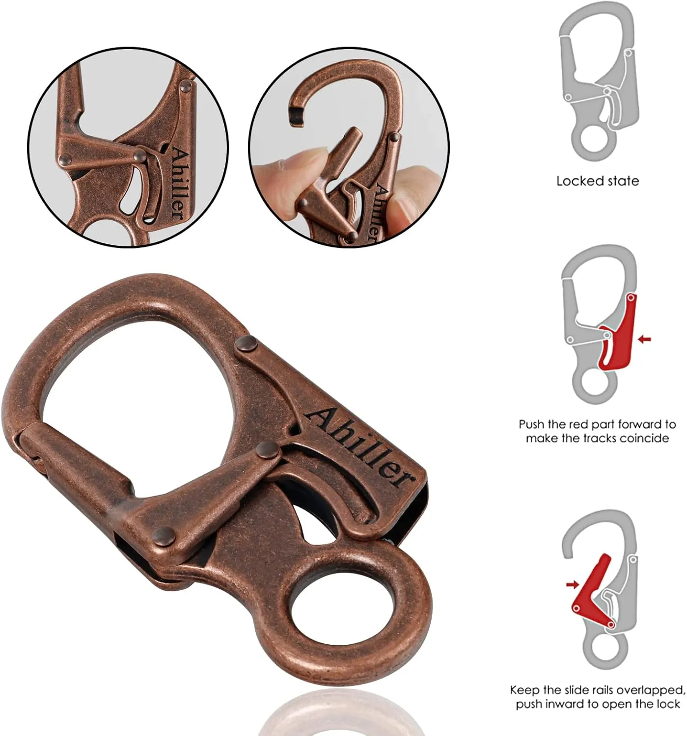 Ahiller Carabiner Clip, Double Anti-Misopening Locking Design, 3" Zinc Alloy Heavy Keychain for Outdoor Camping Hiking, Key Ring Clip