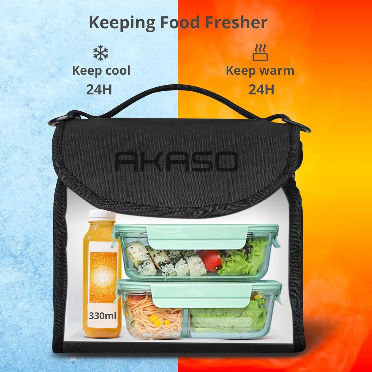 AKASO Insulated Cooler Lunch Bag Packable Lunch Box 12 Can Cooler Bag with Adjustable Shoulder Strap for Office Picnic, Black