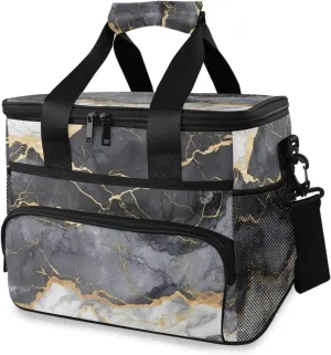 ALAZA Modern Gold Veins Gray Gradient Cooler Lunch Bag Insulated Lunch Box Large Reusable Lunchbox Leakproof Freezable Cooler Bag for Women Men Picnic Beach