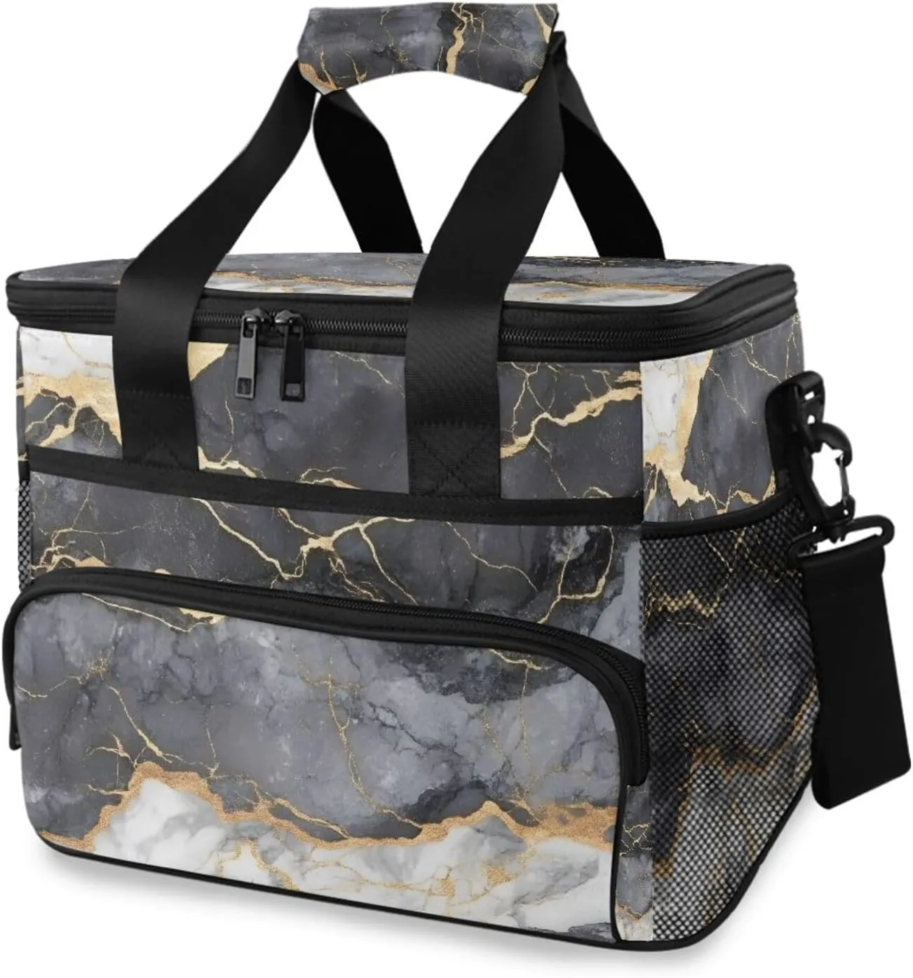 ALAZA Modern Gold Veins Gray Gradient Cooler Lunch Bag Insulated Lunch Box Large Reusable Lunchbox Leakproof Freezable Cooler Bag for Women Men Picnic Beach