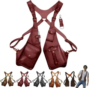 Alkyne 2024 New Anti-Theft Leather Harness, Brown Leather Double Shoulder Bag With Pocket, Retro Underarm Shoulder Holster Bag