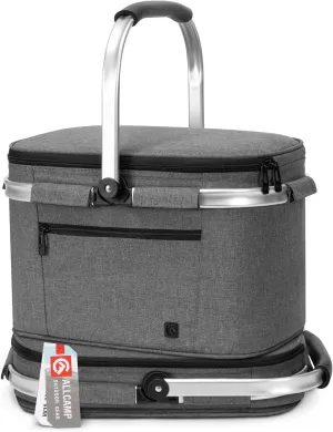 ALLCAMP Insulated Cooler Bag Portable Collapsible Picnic Basket Cooler Bag Collapsible, Leakproof, Lightweightwith Sewn in Frame (Medium Gray)