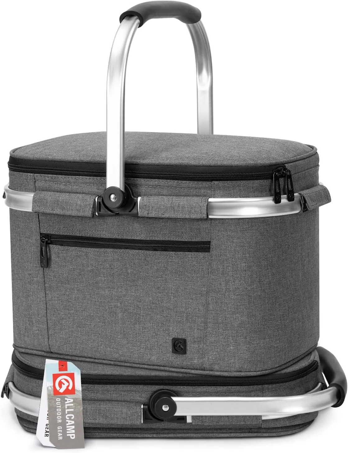 ALLCAMP Insulated Cooler Bag Portable Collapsible Picnic Basket Cooler Bag Collapsible, Leakproof, Lightweightwith Sewn in Frame (Medium Gray)