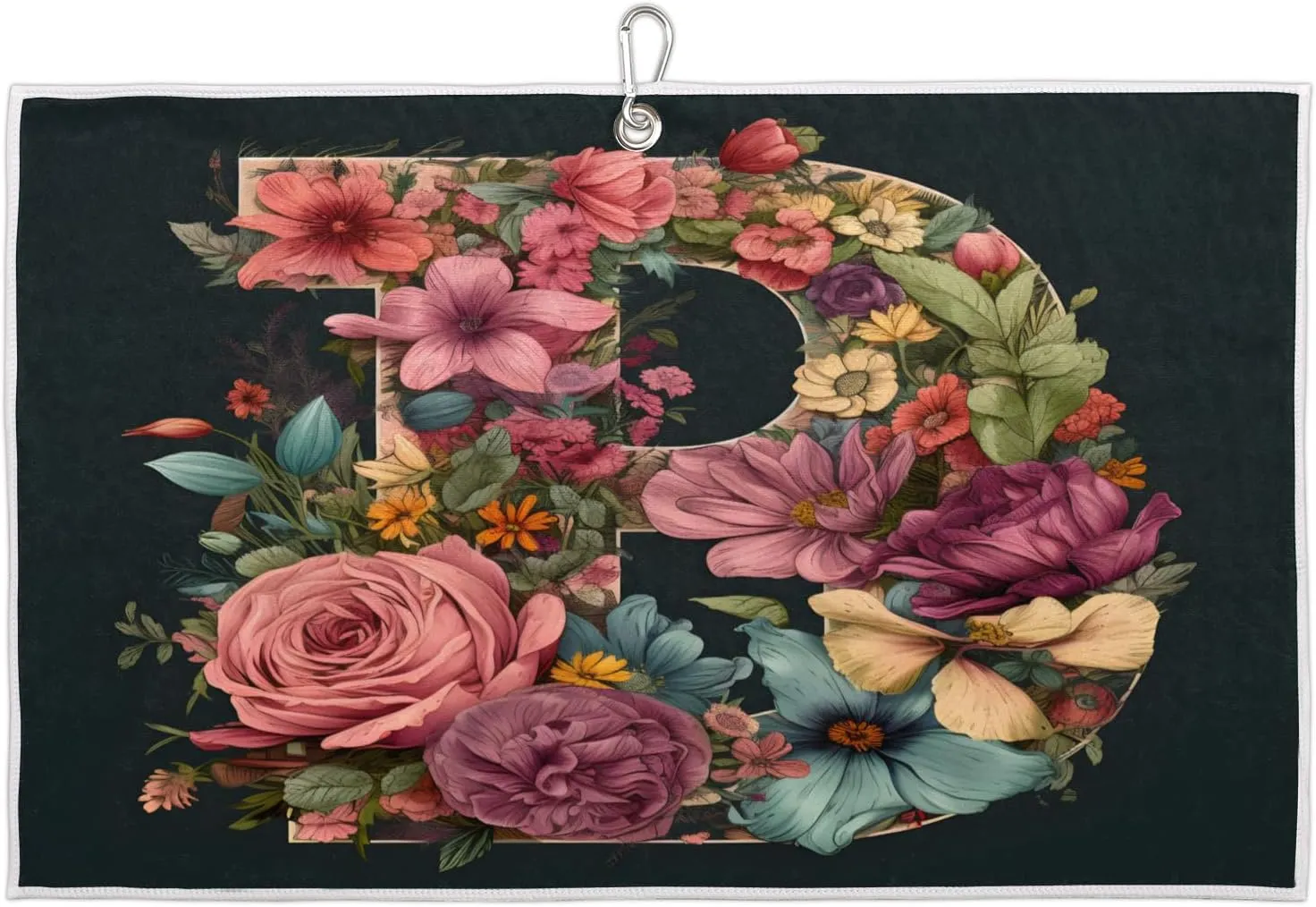 Alphabet Flower B Golf Towel with Heavy Duty Carabiner Clip Quick Dry Ultra Absorbent Club Ball Cleaning Towel Golf Accessories for Men Women