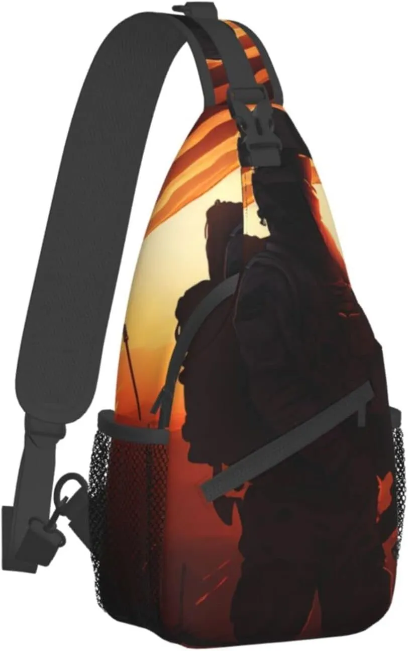American Flag Veterans Day Outdoor Cross-body Shoulder Bag, Unisex Backpack For Women Men Young Hiking Travel