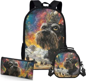 AmzPrint Miniature Schnauzer Dog Bookbag With Lunch Box Bags Set For Students Girls Boys Junior High School Backpack Set