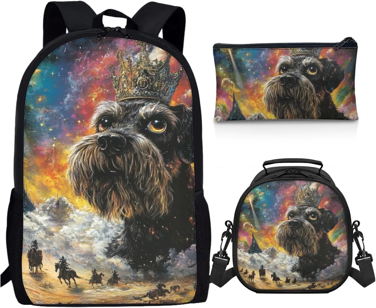 AmzPrint Miniature Schnauzer Dog Bookbag With Lunch Box Bags Set For Students Girls Boys Junior High School Backpack Set