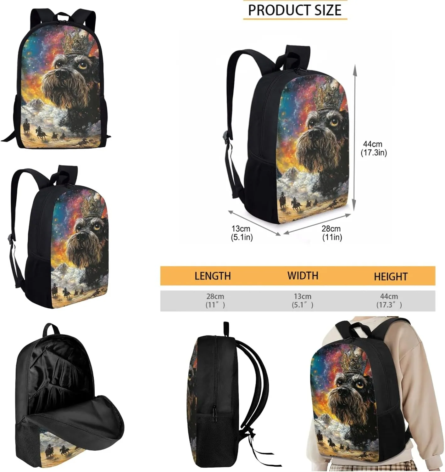 AmzPrint Miniature Schnauzer Dog Bookbag With Lunch Box Bags Set For Students Girls Boys Junior High School Backpack Set
