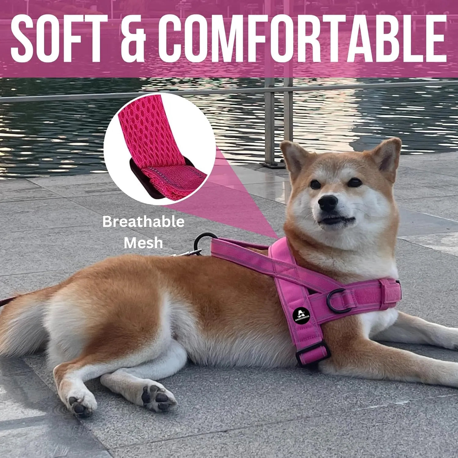 AndroPets No Pull Dog Harness with 3 Leash Clips, Reflective, Escape-Proof - Perfect for Leash and Harness Training - Adjustable Sizes for Small, Medium, and Large Dogs - Dog Vest (Rose Pink, Small)