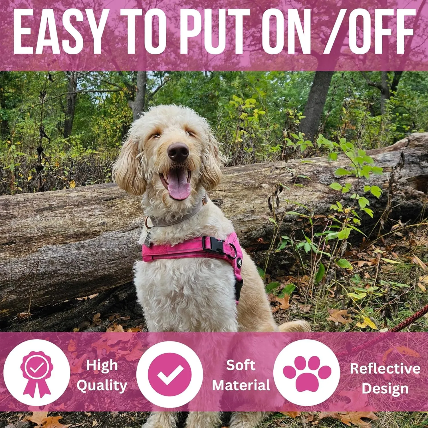 AndroPets No Pull Dog Harness with 3 Leash Clips, Reflective, Escape-Proof - Perfect for Leash and Harness Training - Adjustable Sizes for Small, Medium, and Large Dogs - Dog Vest (Rose Pink, Small)