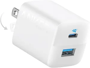 Anker USB C Charger Block, 33W 2 Port Compact Charger with Foldable Plug for iPhone 16/15, Galaxy, and More (Cable Not Included, White)