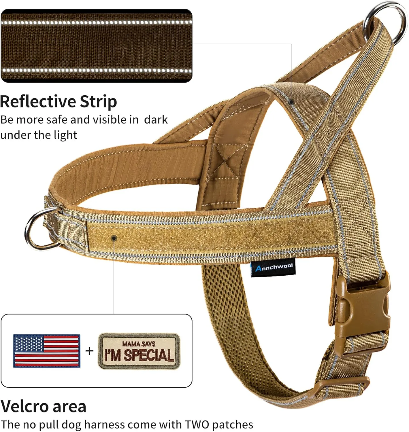 Annchwool No Pull Dog Harness with Soft Padded Handle,Reflective Strip Escape Proof and Quick Fit to Adjust Dog Harness,Easy for Training Walking for Small & Medium and Large Dogs(Brown,XS,1 In Width)