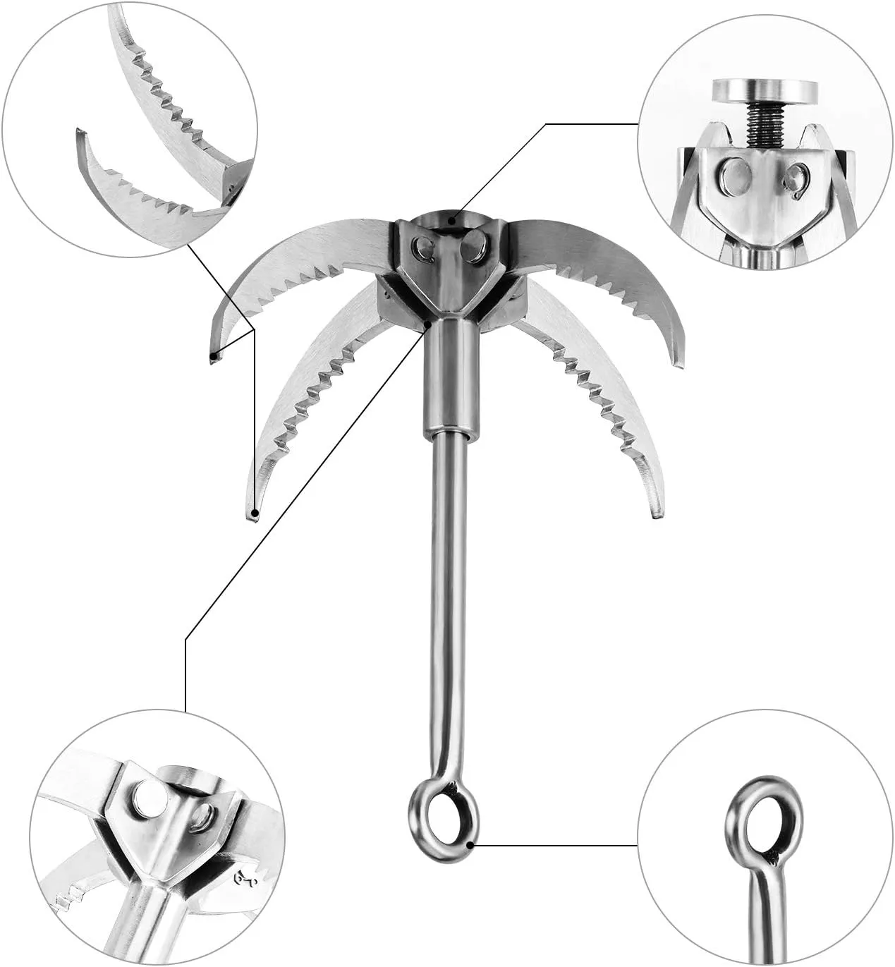 Ant Mag Grappling Hook Stainless Steel Claw Carabiner for Camping Hiking Tree Grabbing and Water Lifting Salvage