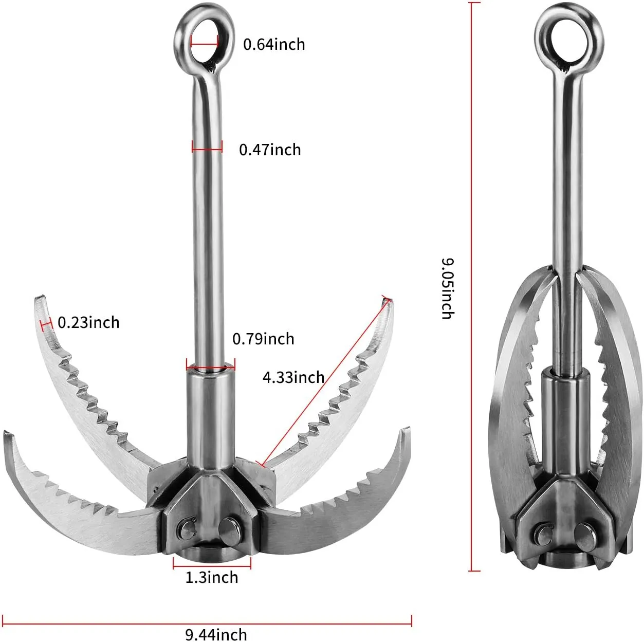 Ant Mag Grappling Hook Stainless Steel Claw Carabiner for Camping Hiking Tree Grabbing and Water Lifting Salvage
