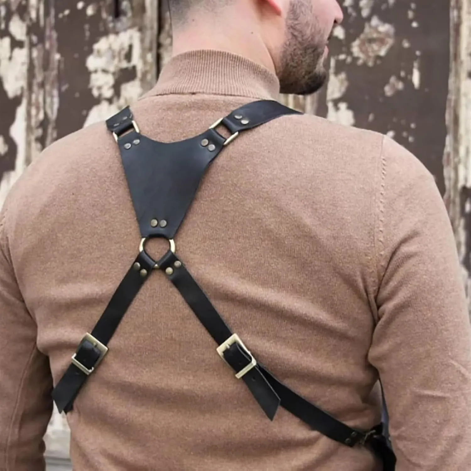 Anti-Theft Bag with Shoulder Harness, Anti-Theft Harness Wallet for Mens, Adjustable PU Leather Strap Wallet(Black)