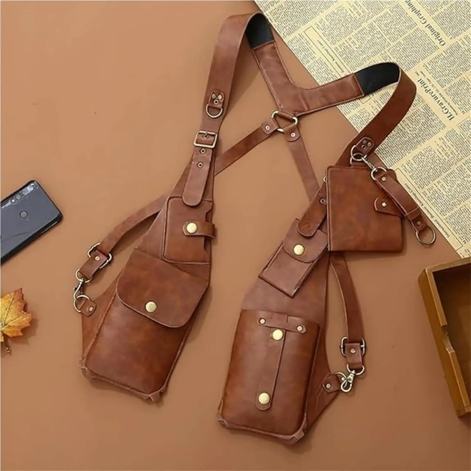 Anti-Theft Bag with Shoulder Harness, Anti-Theft Harness Wallet for Mens, Adjustable PU Leather Strap Wallet(Black)