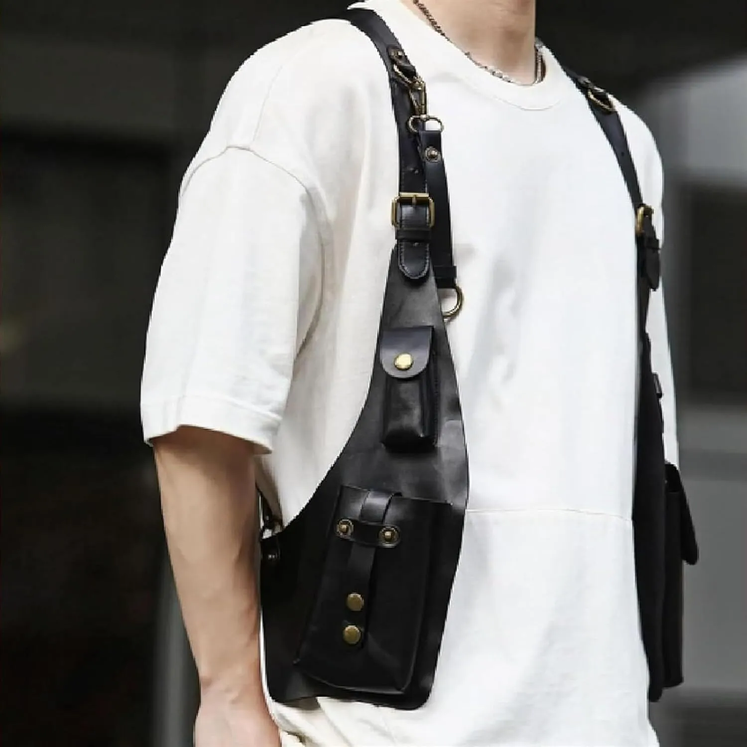 Anti-Theft Bag with Shoulder Harness, Anti-Theft Harness Wallet for Mens, Adjustable PU Leather Strap Wallet(Black)