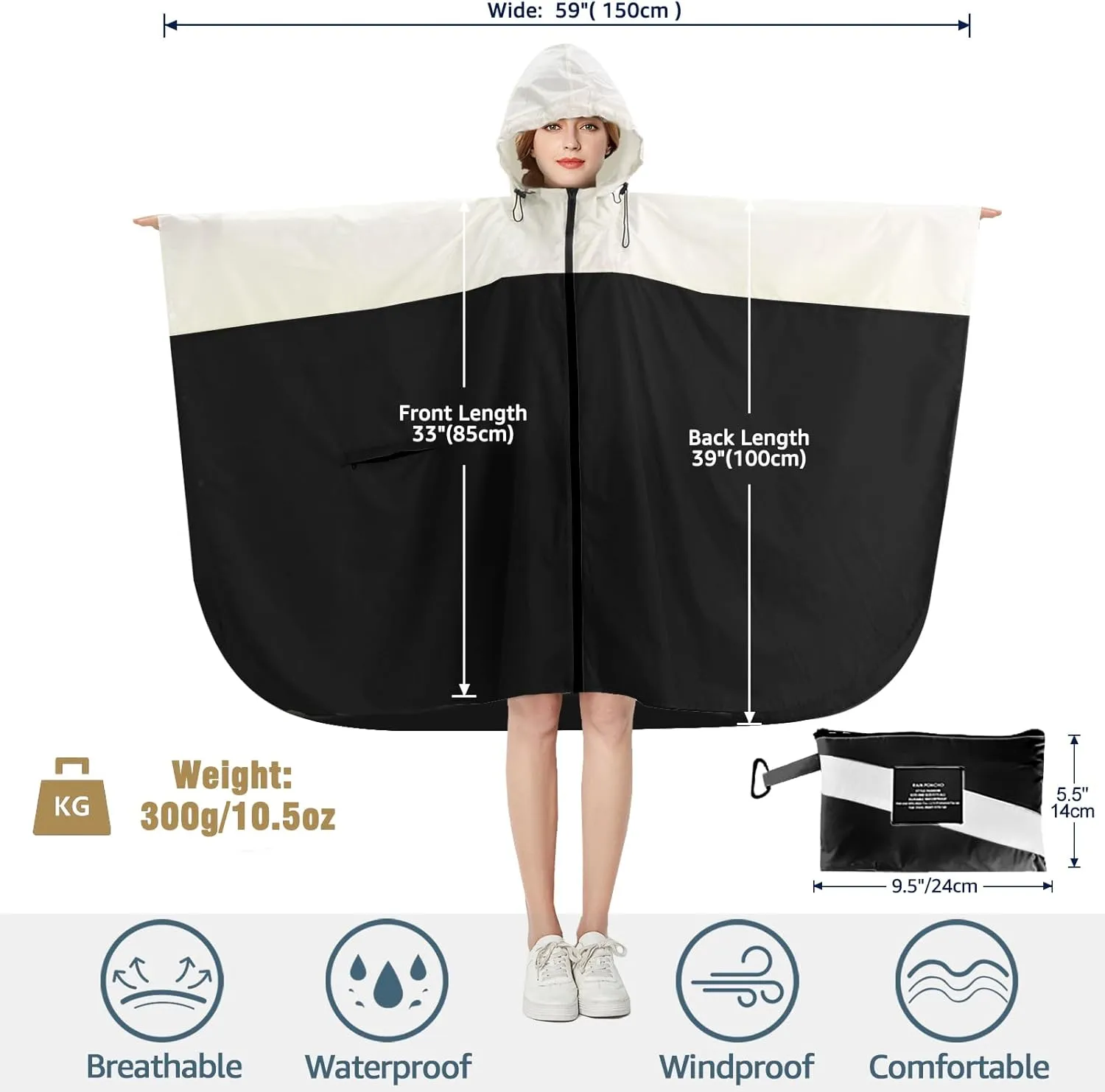 ANYOO Waterproof Rain Poncho Lightweight Reusable Hiking Hooded Coat Jacket for Outdoor Activities