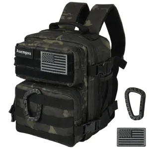Aocmpxs Mini Tactical Backpack 9L Small Gym Backpacks Sport Bag for Men Women Molle Military Pack with US Flag Patch and Carabiner (Gray Camo)