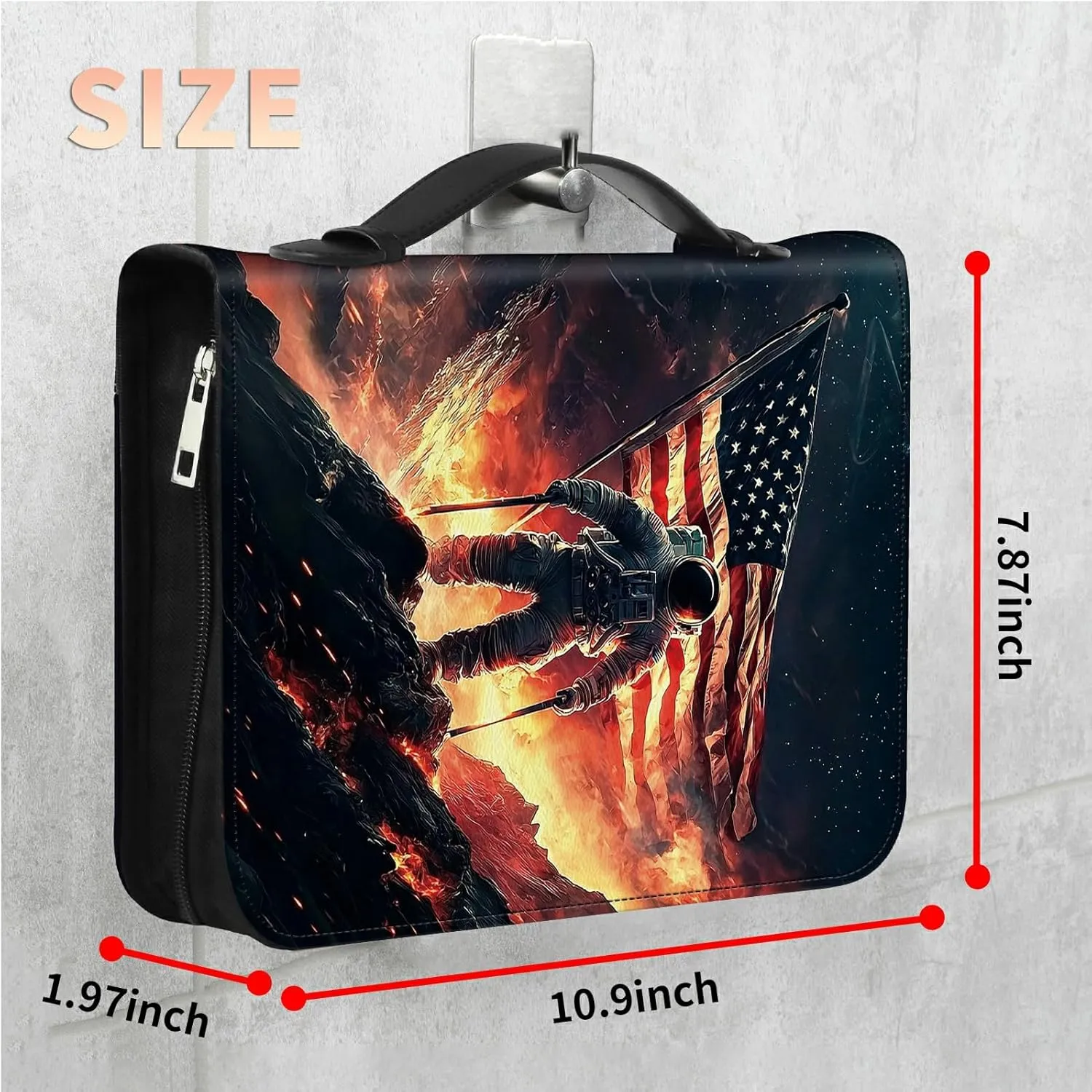 Astronaut Flag Bible Cover, Large Bible Protector Case Handle Carrying Bible Tote Bag with Zippered and Inner Organizing Pockets Christian Gifts for Men Women