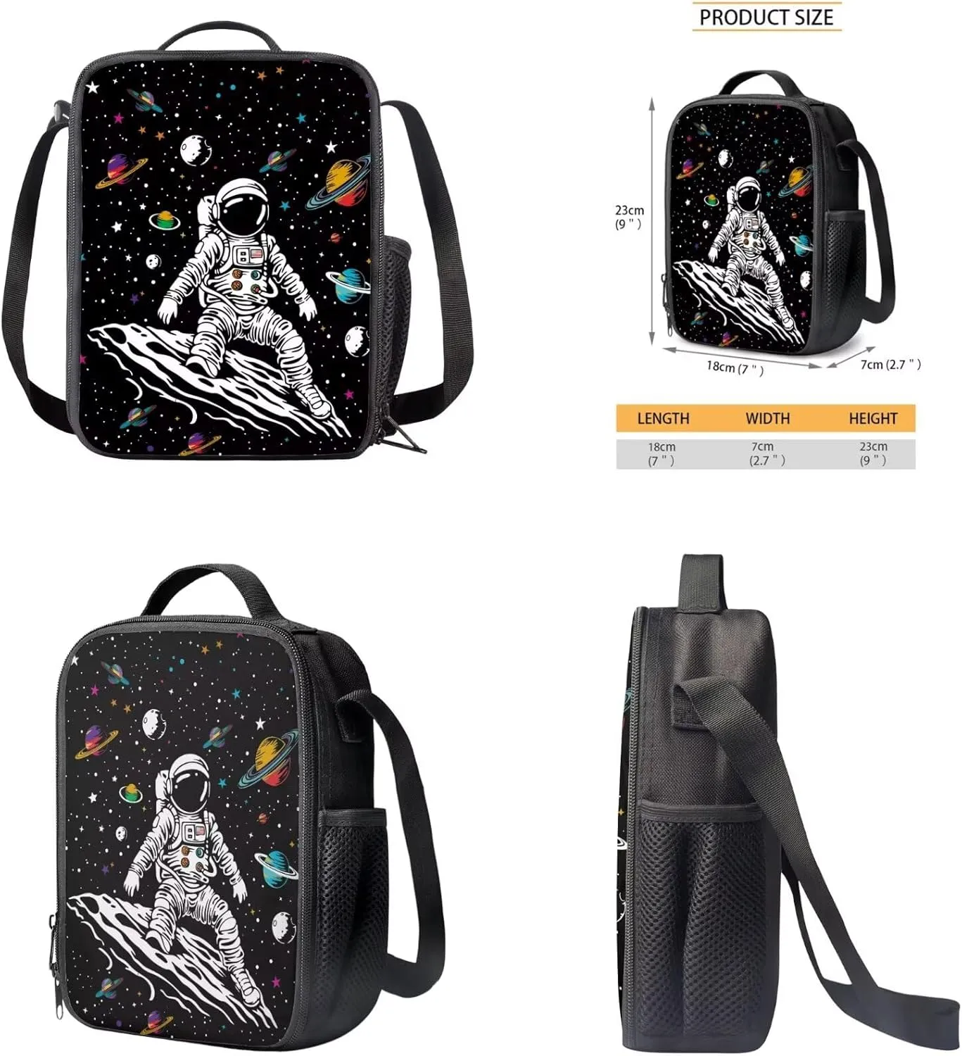 Astronauts and Space 3 Piece Kids School Backpack with Lunch Box for Boys Girls,School Bag with Laptop Compartment Bookbag Casual Rucksack,Pencil Bag Desk Organizer Supplies
