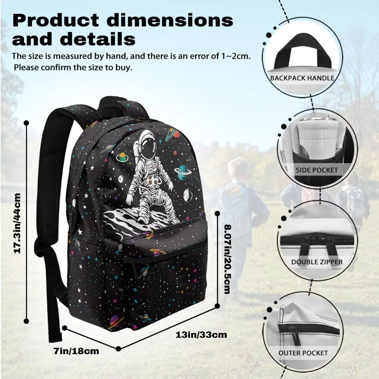 Astronauts and Space 3 Piece Kids School Backpack with Lunch Box for Boys Girls,School Bag with Laptop Compartment Bookbag Casual Rucksack,Pencil Bag Desk Organizer Supplies