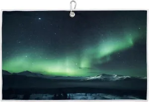 Aurora Borealis Mountain Golf Towel with Heavy Duty Carabiner Clip Quick Dry Ultra Absorbent Club Ball Cleaning Towel Golf Accessories for Men Women
