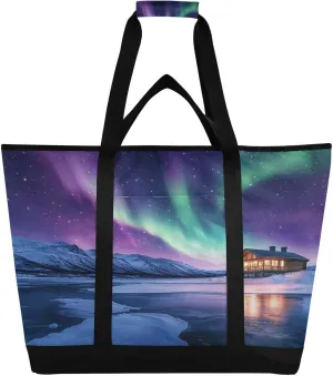 Aurora Borealis Reusable Insulated Lunchbox Cooler Bag, Leakproof Kitchen Grocery Bag Collapsible Portable Cooler Tote Bag for Picnic, Camping, Office, Travel