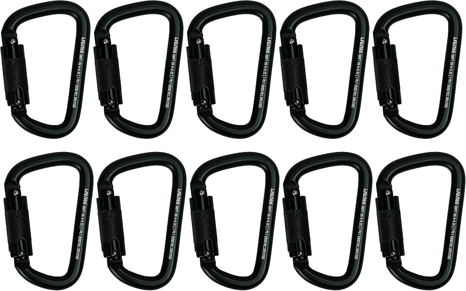 Auto Locking Carabiner 25KN (10-Pack) - Fusion Climb® Swift - Professional Rock Climbing Carabiner - Heavy Duty Steel Auto Locking Carabiner for Climbing, Rappelling, D Shaped - UIAA ANSI Compliant