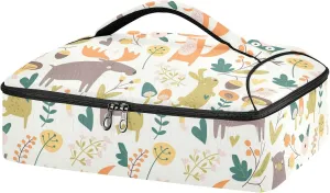 Autumn Forest with Bear Hare Squirrel Elk Owl Foxes Flowers Insulated Casserole Dish Carrier Bag 9x13 with Lid, Warmer Portable Tote for Hot or Cold Food Picnic Party Potluck Beach