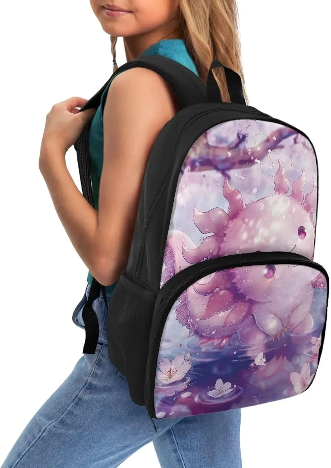 Axolotl Lunch Backpack for Boys Girls, Insulated Cooler Lunch Box Laptop Backpack, 2 in 1 School Bag Lunch Bag, Student Bookbag for Teens Kids