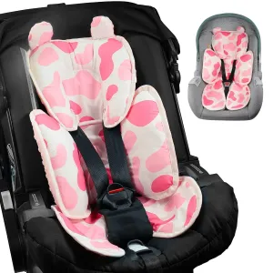 Baby 3in1 Car Seat Head Body Support,Reversible Cotton-Minnky Infant Car Seat Insert Newborn Boys Girls,Soft Breathable Carseat Head Support Pillow Cushion Infant Stroller,Swing,Bouncer(Pink)