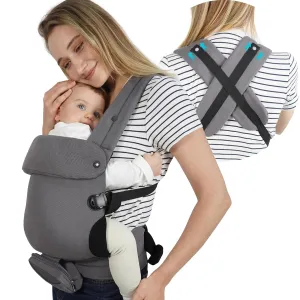 Baby Carrier Newborn to Toddler Ergonomic Wrap 4-in-1 Breathable Comfort Stable Structure, with Mobile Phone Bag, Bottle Bag, Windproof Cover, Hands-Free for Babies 7-44lbs, Adult Waistline 37-54in