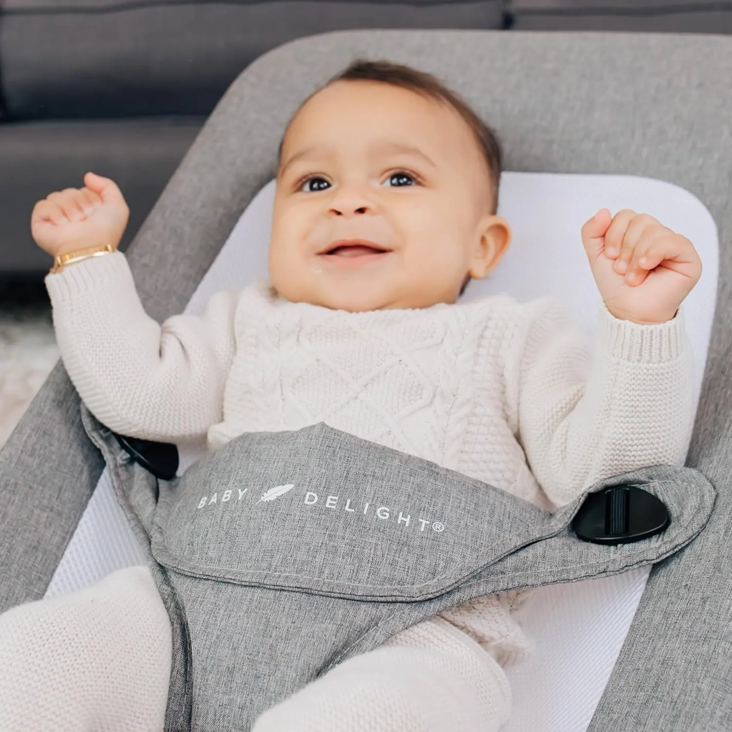 Baby Delight Alpine Deluxe Portable Bouncer | Infant | 0 – 6 months | Charcoal Tweed