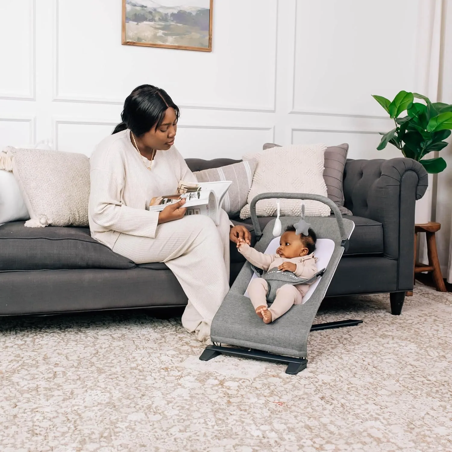 Baby Delight Alpine Deluxe Portable Bouncer | Infant | 0 – 6 months | Charcoal Tweed
