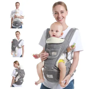 Baby Hip Seat Carrier - Ergonomic Infant Waist Stool with Hip Seat - Kangaroo Bag Front and Back Holder - 3-36 Months (New Gray)