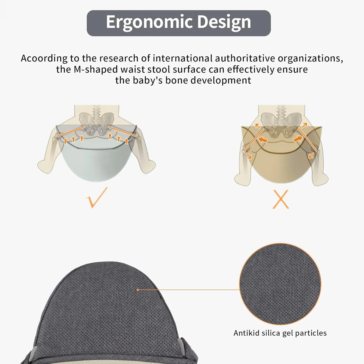 Baby Hip Seat Carrier - Ergonomic Infant Waist Stool with Hip Seat - Kangaroo Bag Front and Back Holder - 3-36 Months (New Gray)