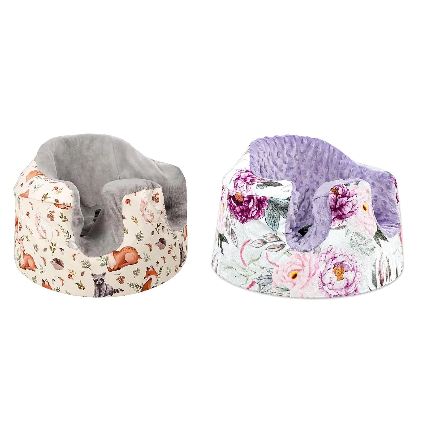 Baby Seat Cover Compatible with Bumbo Seat, Soft Comfortable Minky Seat Cover for Baby Girl Boy, Breathable Removable Cover for Baby Seat, Purple Flower & Watercolor Animal