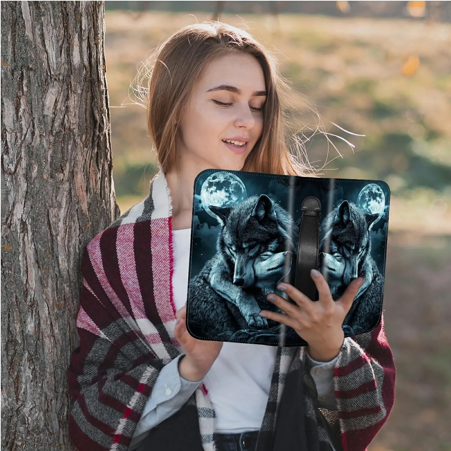 Baby Wolf Moon Bible Cover, Large Bible Protector Case Handle Carrying Bible Tote Bag with Zippered and Inner Organizing Pockets Christian Gifts for Men Women